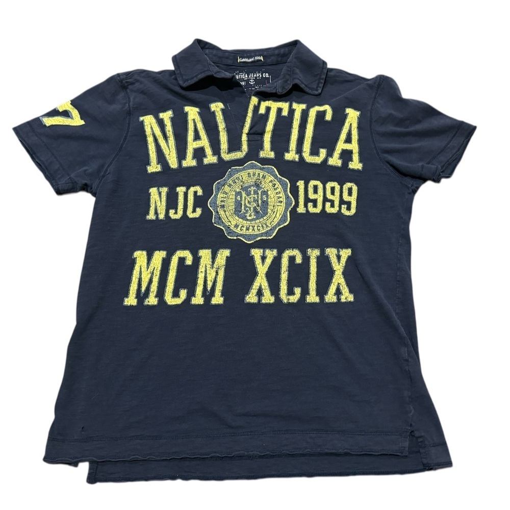 Nautica Vintage Short Sleeve Polo Tshirt Navy Blue Large graphic Size Large